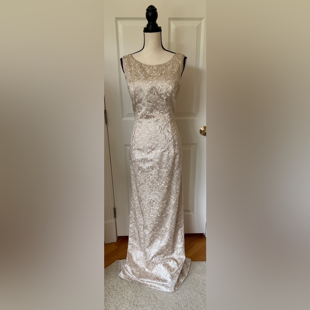 Eve of Milady 🥂 Champagne Gold Brocade Sheath Maxi Long Dress Vintage *EUC Tall